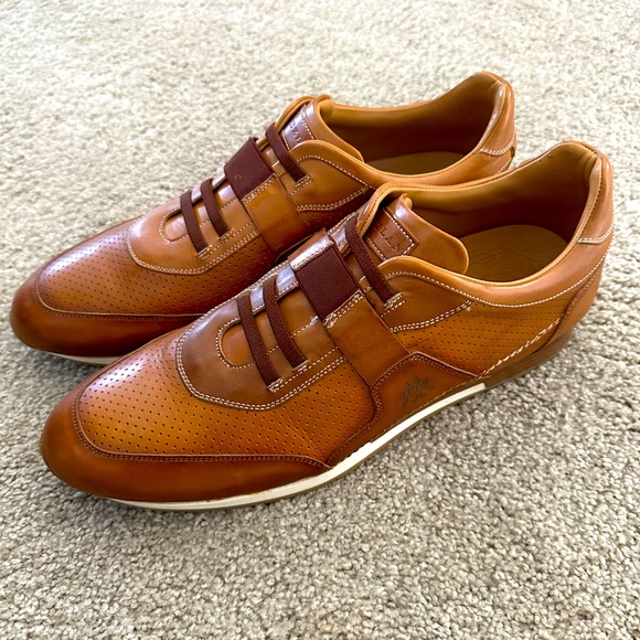 Mezlan Laceless Patina Sz 11 Tan Leather Dress Sneakers